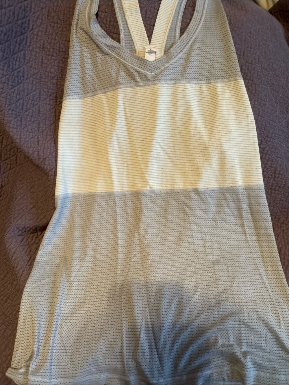 Lululemon Striped Racerback Tank Top in Light Gray and Cream